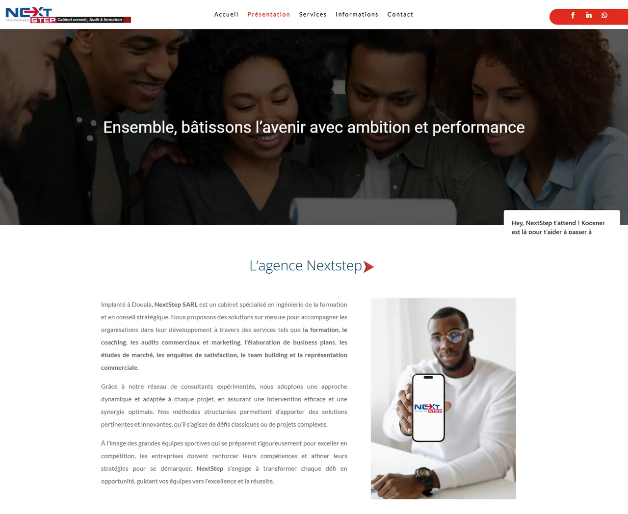 Next Step Cameroon, Le site d'un cabinet de conseil conçu pour convertir.